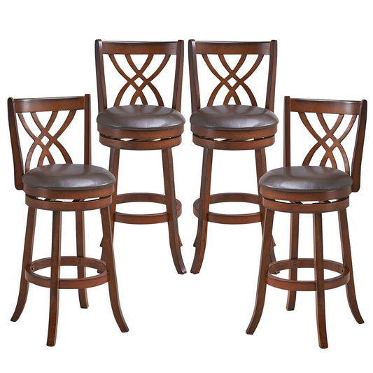 Costway  Set of 4 Swivel Bar Stools Bar Height Dining Pub Chairs with  Rubber Wood Legs