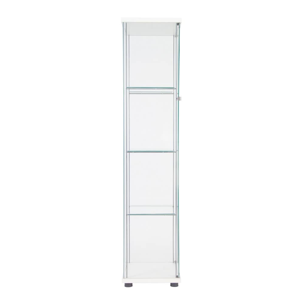GlasFlength  White One Door Glass Display Cabinet with Four Shelves Elegant Storage Organizer for Living Room Dining Room Bedroom or Entryway
