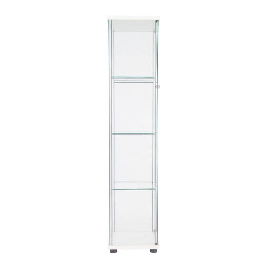 GlasFlength  White One Door Glass Display Cabinet with Four Shelves Elegant Storage Organizer for Living Room Dining Room Bedroom or Entryway