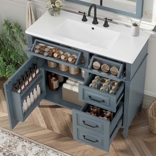 GDFStudio Aurora Freestanding Wood Modern Wood 36-inch Bathroom Vanity with Ceramic Sinkâ€“Blue Gray