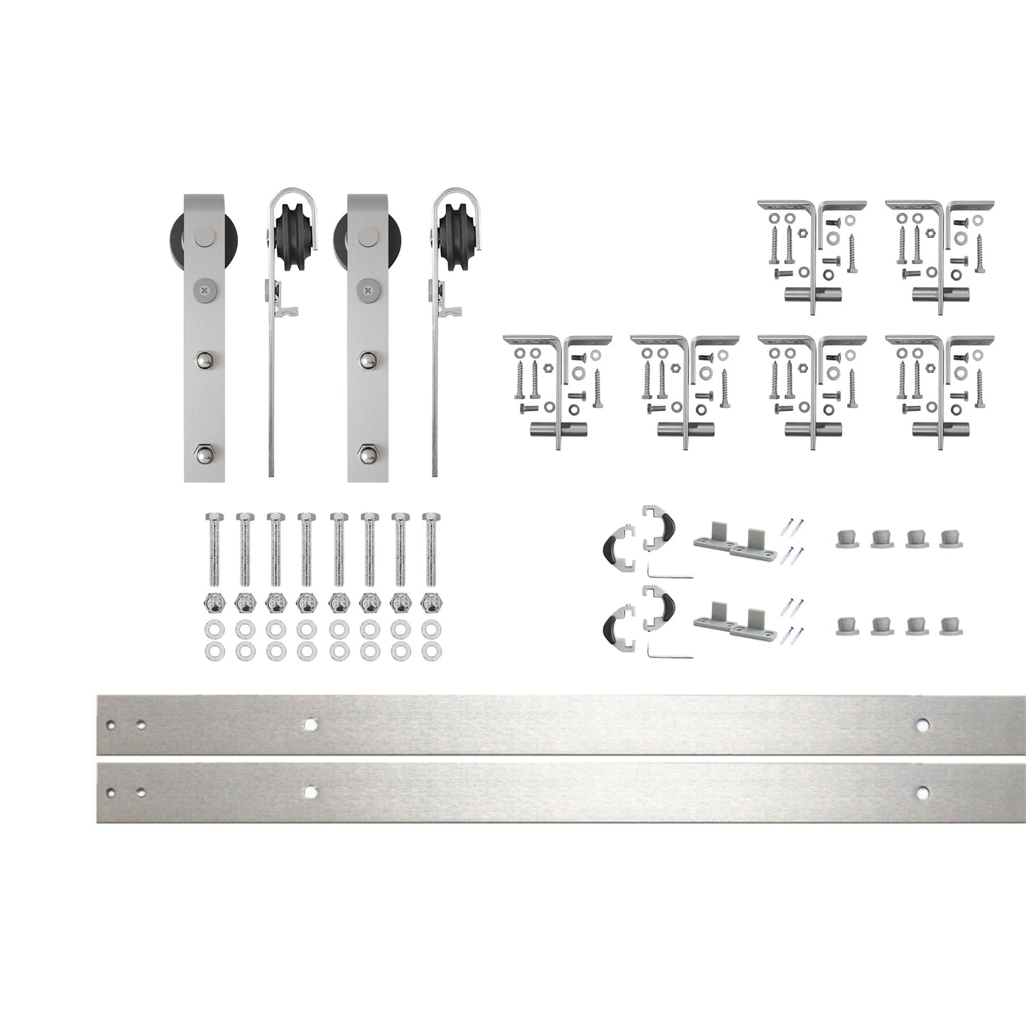 HOMACER 90-in Brushed Brushed Nickel Indoor J-strap Double bypass Barn door hardware kit