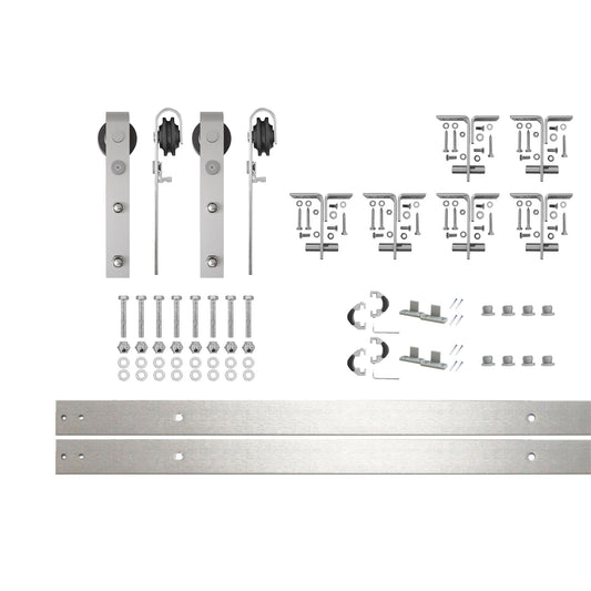 HOMACER 90-in Brushed Brushed Nickel Indoor J-strap Double bypass Barn door hardware kit