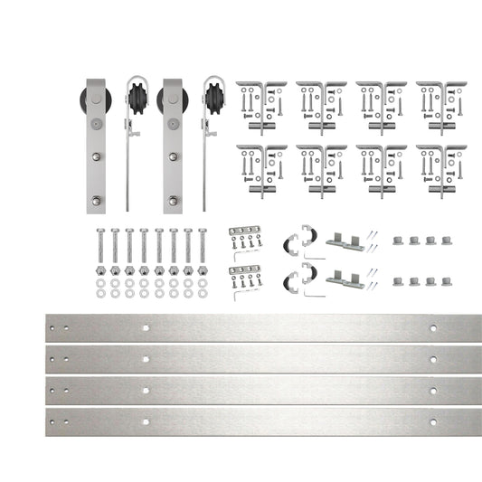 HOMACER 132-in Brushed Brushed Nickel Indoor J-strap Double bypass Barn door hardware kit