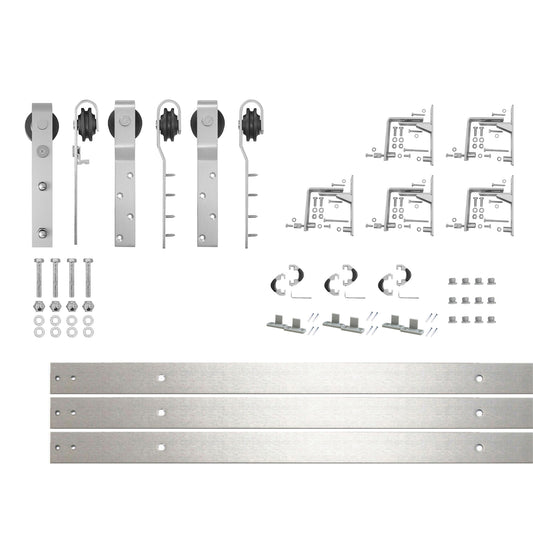 HOMACER 79-in Brushed Brushed Nickel Indoor J-strap Triple bypass Barn door hardware kit