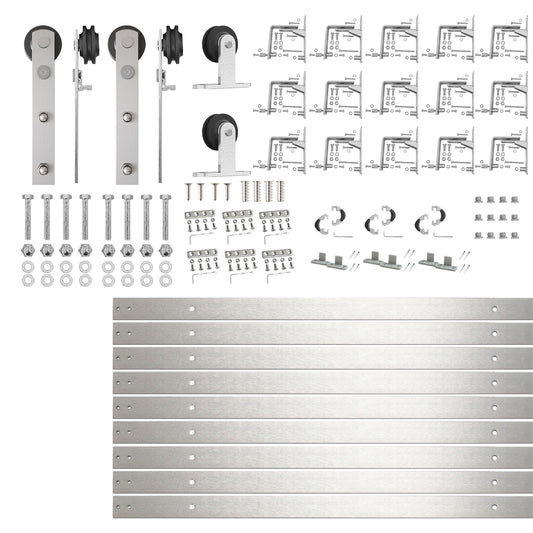 HOMACER 216-in Brushed Brushed Nickel Indoor J-strap Triple bypass Barn door hardware kit