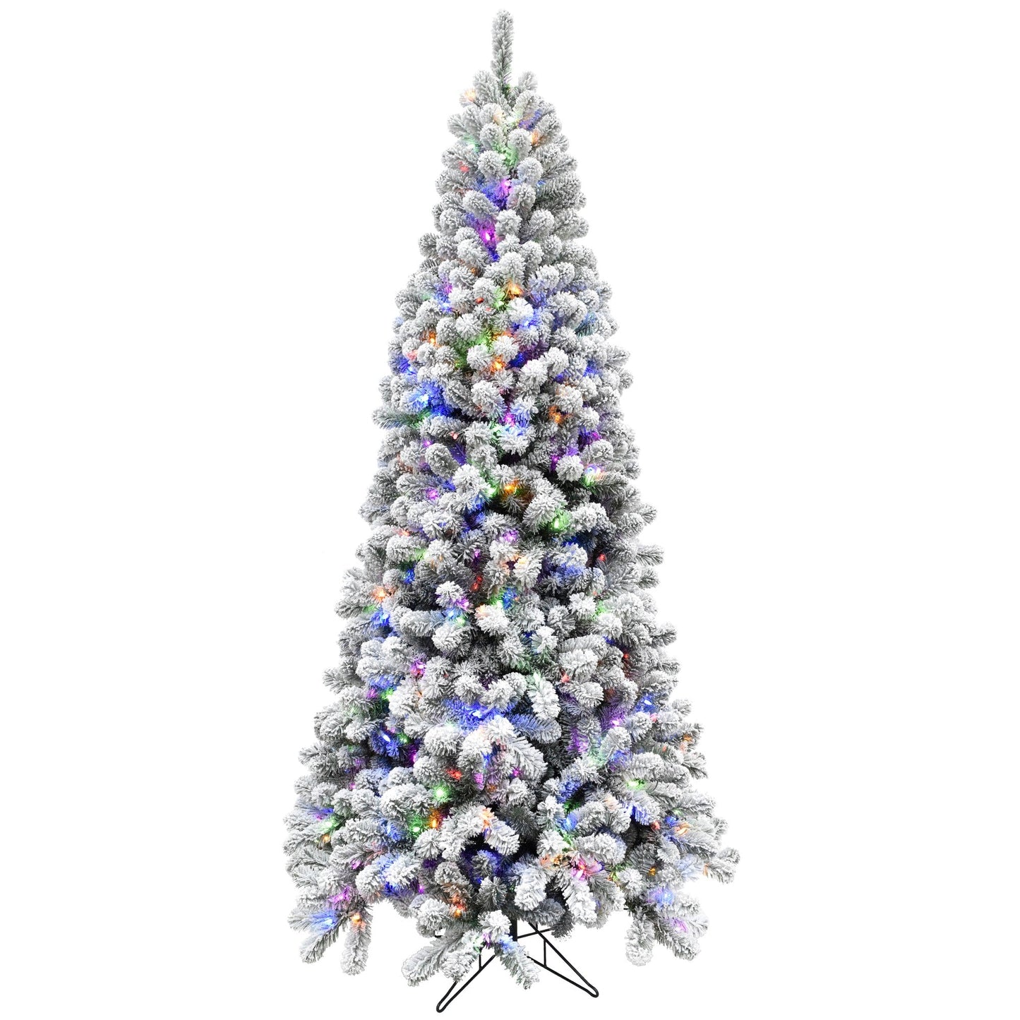 Fraser Hill Farm 7.5-ft Alaskan pine Pre-lit Flocked White Artificial Christmas Tree LED Lights