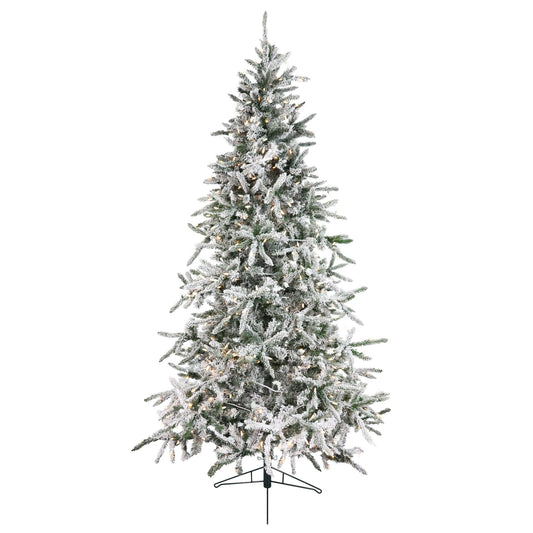 Fraser Hill Farm 7.5-ft Mountain pine Pre-lit Flocked White Artificial Christmas Tree with Multicolor LED Lights