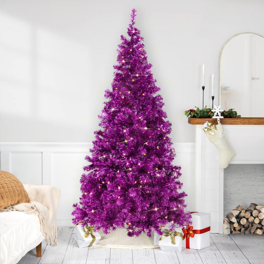 Northlight Pre-Lit Artificial Tinsel Christmas Tree - 7 feet - Purple - Clear Lights