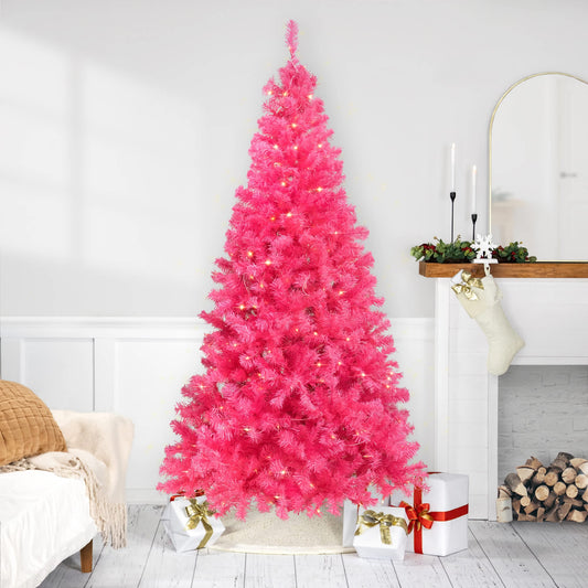 Northlight Pre-Lit Artificial Tinsel Christmas Tree - 7 feet - Pink - Clear Lights