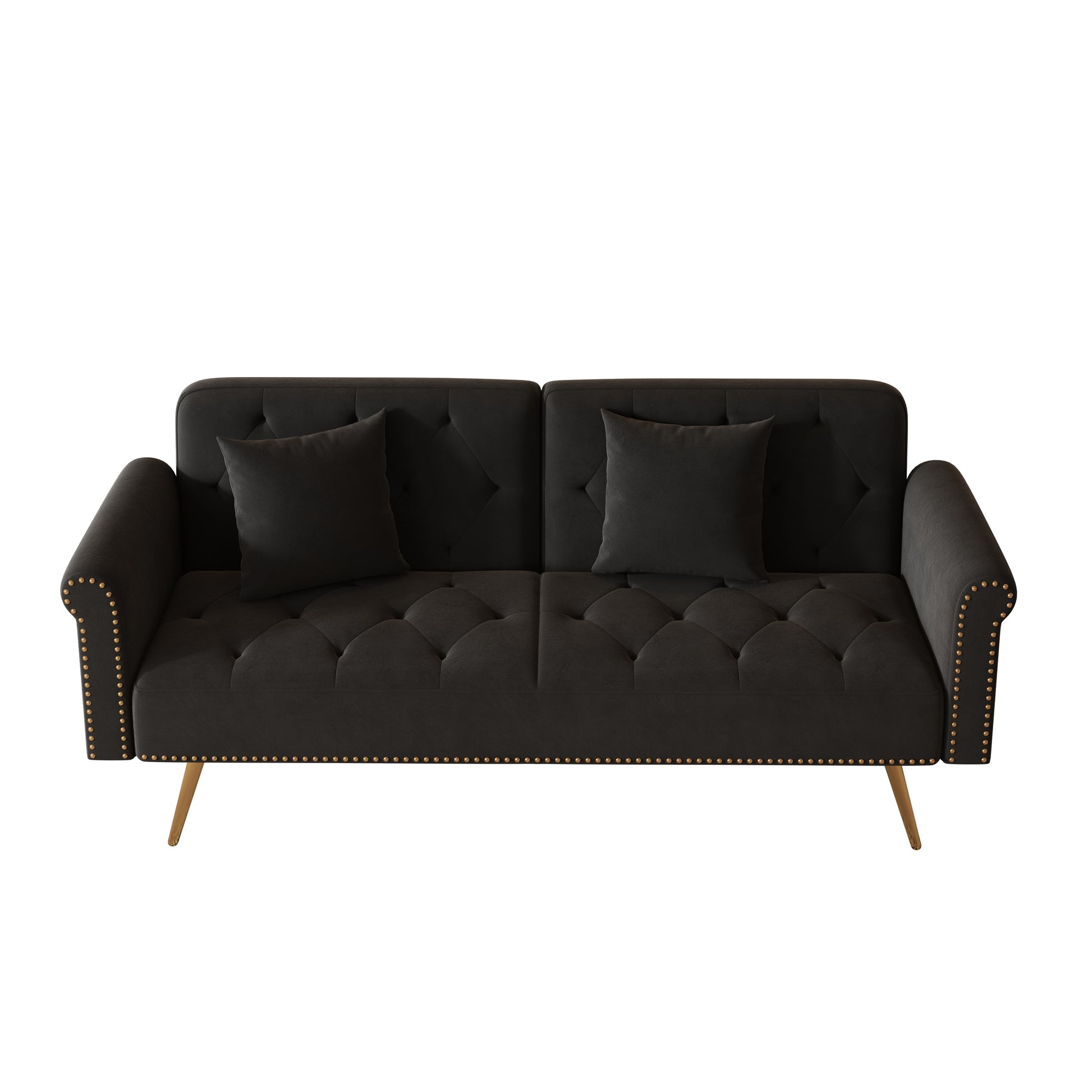Bybafun Black Casual Velvet Sofa bed