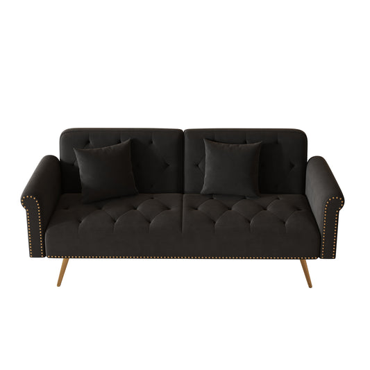 Bybafun Black Casual Velvet Sofa bed