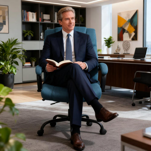 LOVMOR Comfortable Blue Fabric Executive Office Chair with Padded Arms Ergonomic Design and Swivel Wheels for Home Office