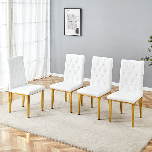 LOVMOR Set of 4 White Dining Chairs: 38.2Inch High 20.3Inch Ergonomic Backrest Gold Metal Legs Ideal for Dining Room Banquet . The grid and buckle design of the back add a vintage yet fashionable touch.