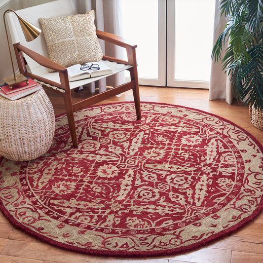 Safavieh  An583 Red/Ivory Traditional 6ft x 6ft Round Rug