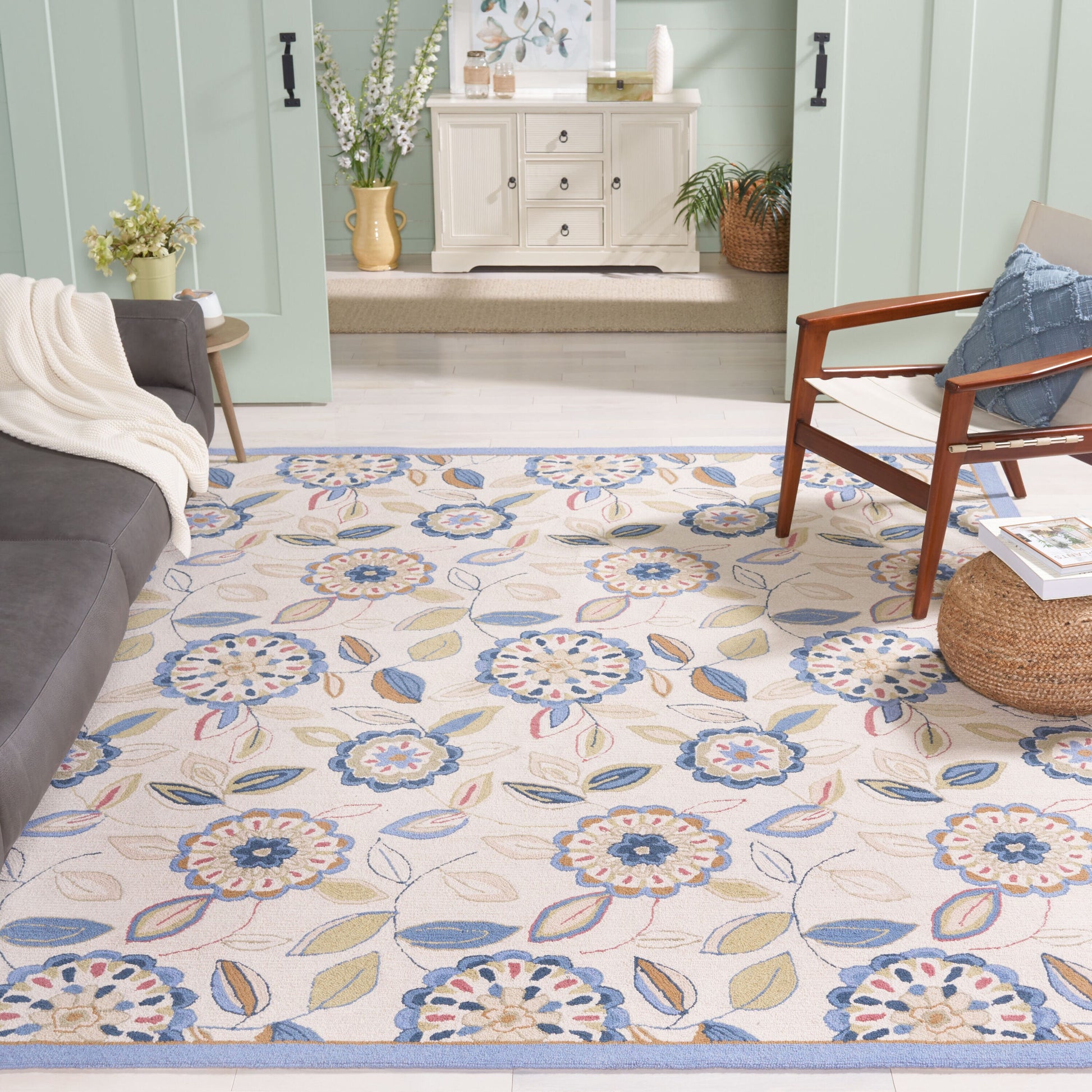 Safavieh Chelsea 179A Ivory Blue 8ft x 10ft Country Floral Rug