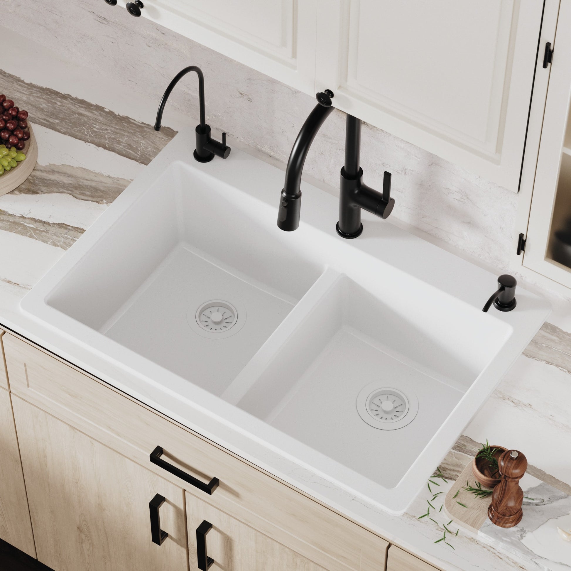 Karran Drop-in or undermount 33-in x 22-in Quartz Double equal bowl Kitchen Sink