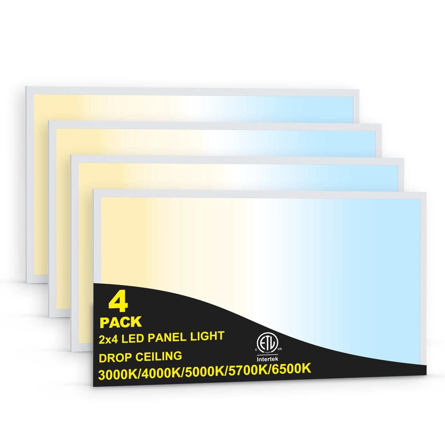 AIKVSXER 4 -Pack 4-ft x 2-ft Adjustable Lumens Switchable LED Panel Light