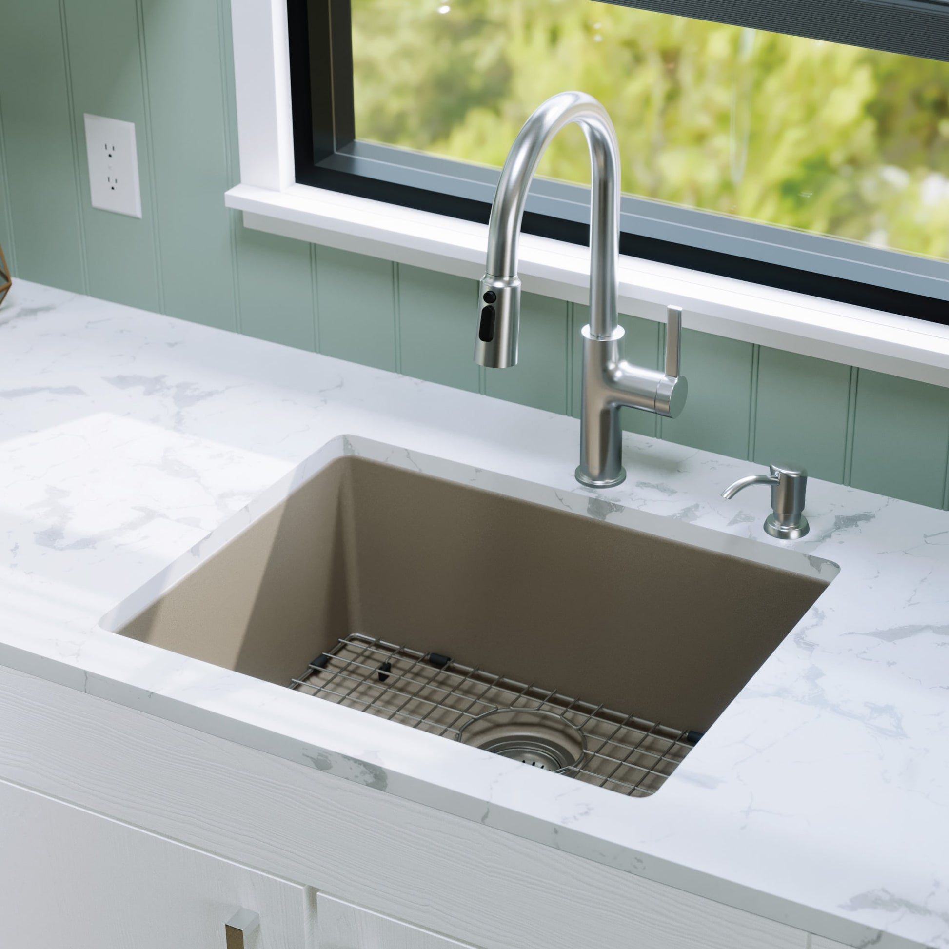 Karran Undermount 24.375-in x 19.125-in Quartz Single bowl Kitchen Sink