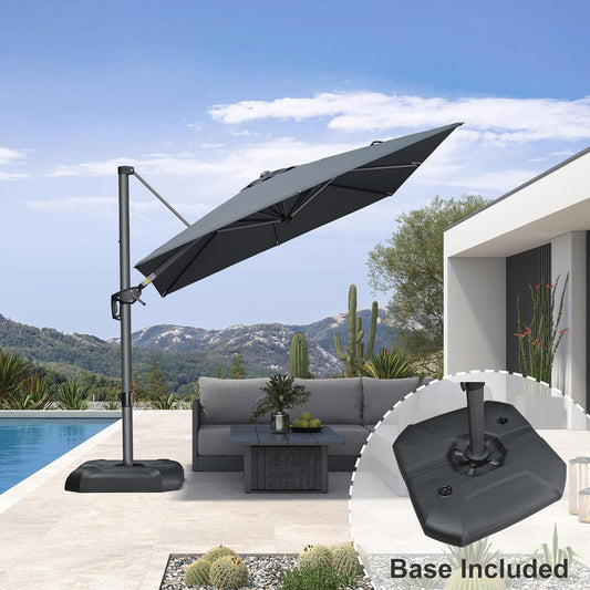 PURPLE LEAF 8-ft Aluminum Gray Crank Cantilever Patio Umbrella with Base
