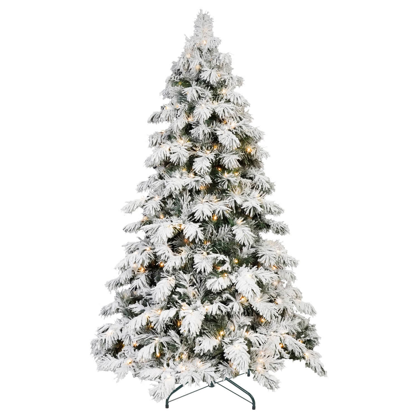 VERYKE  8ft Flocked LED Christmas Tree with PE Branches and Foldable Base