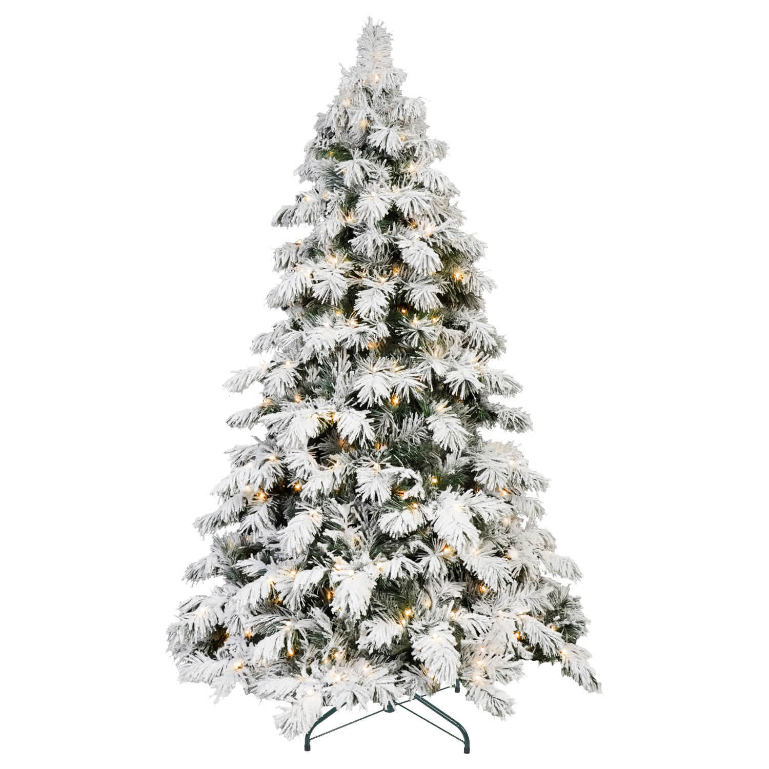 VERYKE  8ft Flocked LED Christmas Tree with PE Branches and Foldable Base