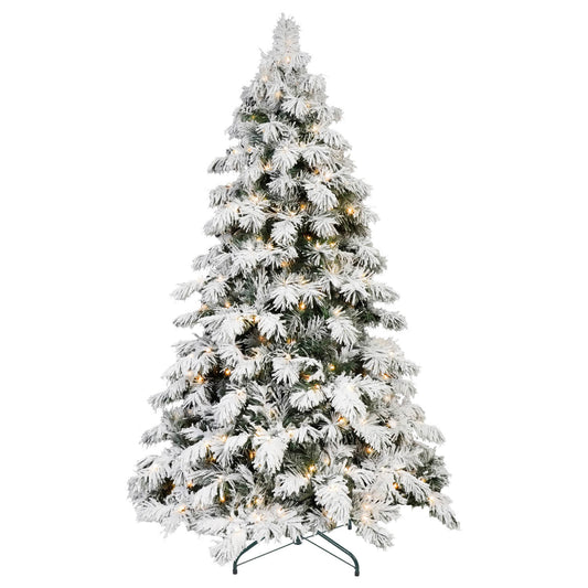 VERYKE  8ft Flocked LED Christmas Tree with PE Branches and Foldable Base