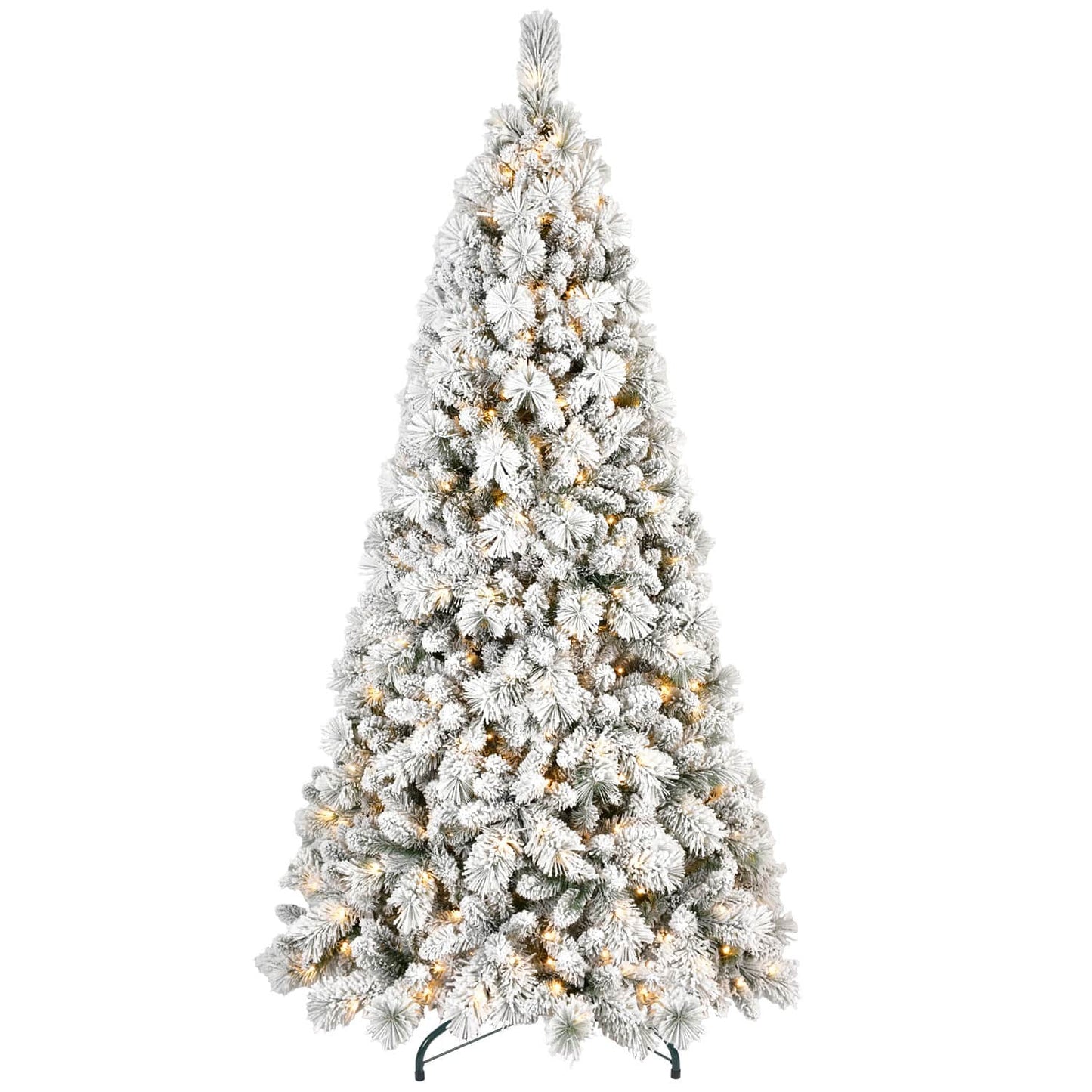 VERYKE  8FT Flocked LED Christmas Tree with Mixed Branches and Hinged Base