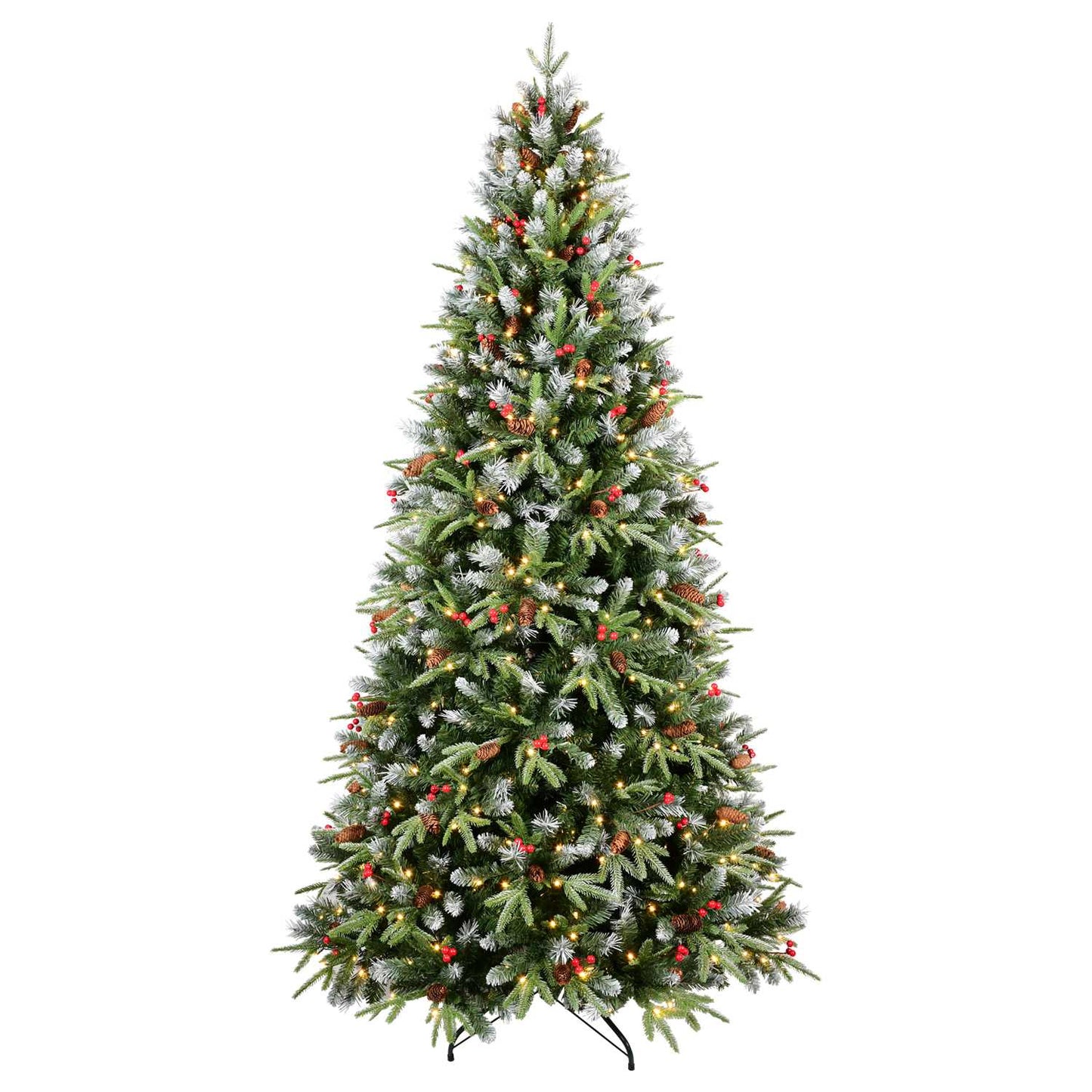 VERYKE  7FT Foldable Artificial Christmas Tree with Berries Pine Cones and LED Light