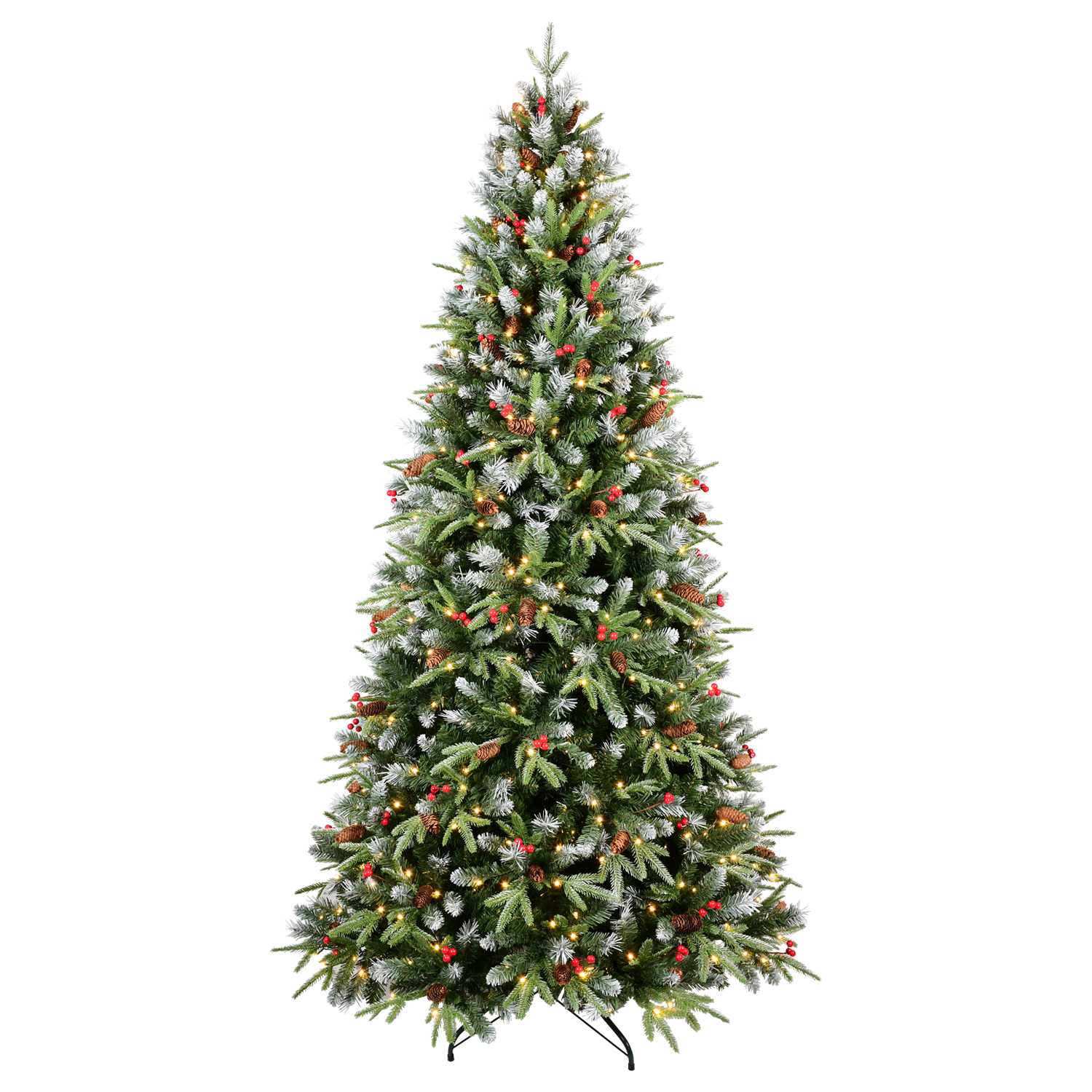 VERYKE  7FT Foldable Artificial Christmas Tree with Berries Pine Cones and LED Light