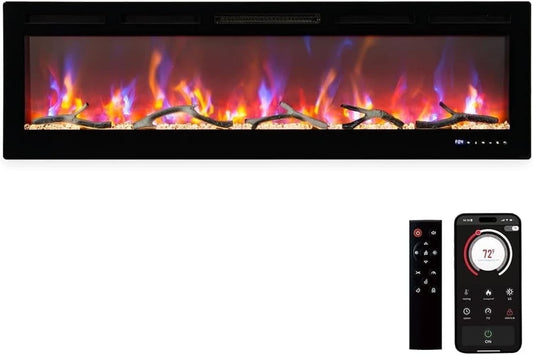 Garvee 80-in Black Electric Fireplace Smart WiFi Alexa APP Control 3D Flame Recessed Surface Mount 1500W for 400 Sq Ft Low Noise for Home Office Bedroom