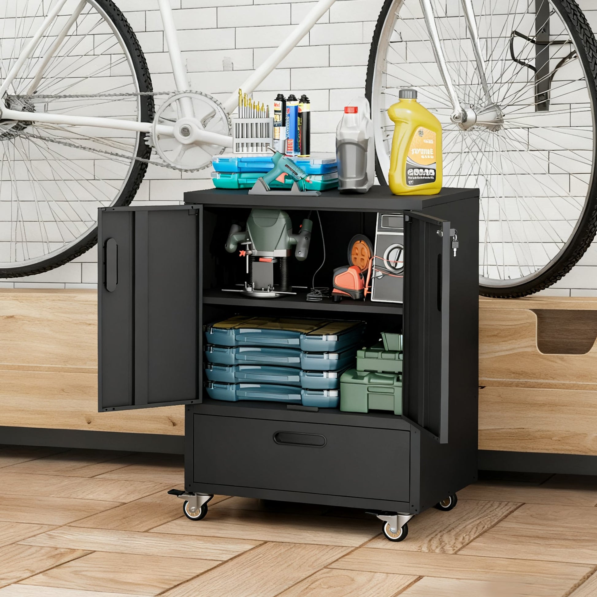 Tatayosi Tool Cart with Wheels 40 inch H x 30 inch W x 20 inch D Mobile Tool Cabinet with Lockable Casters