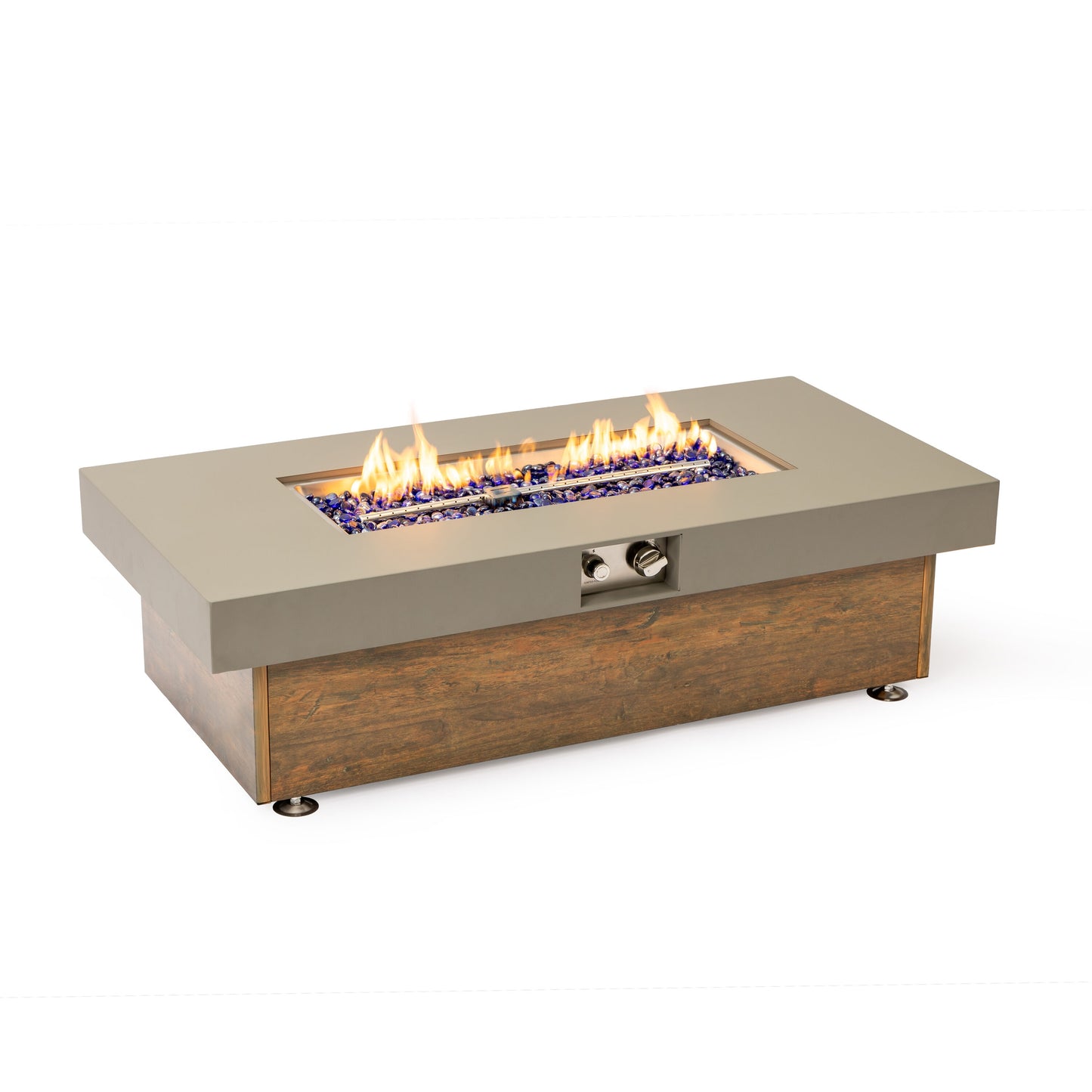 GDFStudio 48 inch Iron Fire Pit Table with Wood Grain