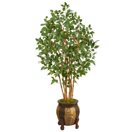 Nearly Natural  5.5-ft Ficus Bushy Artificial Tree in Decorative Planter