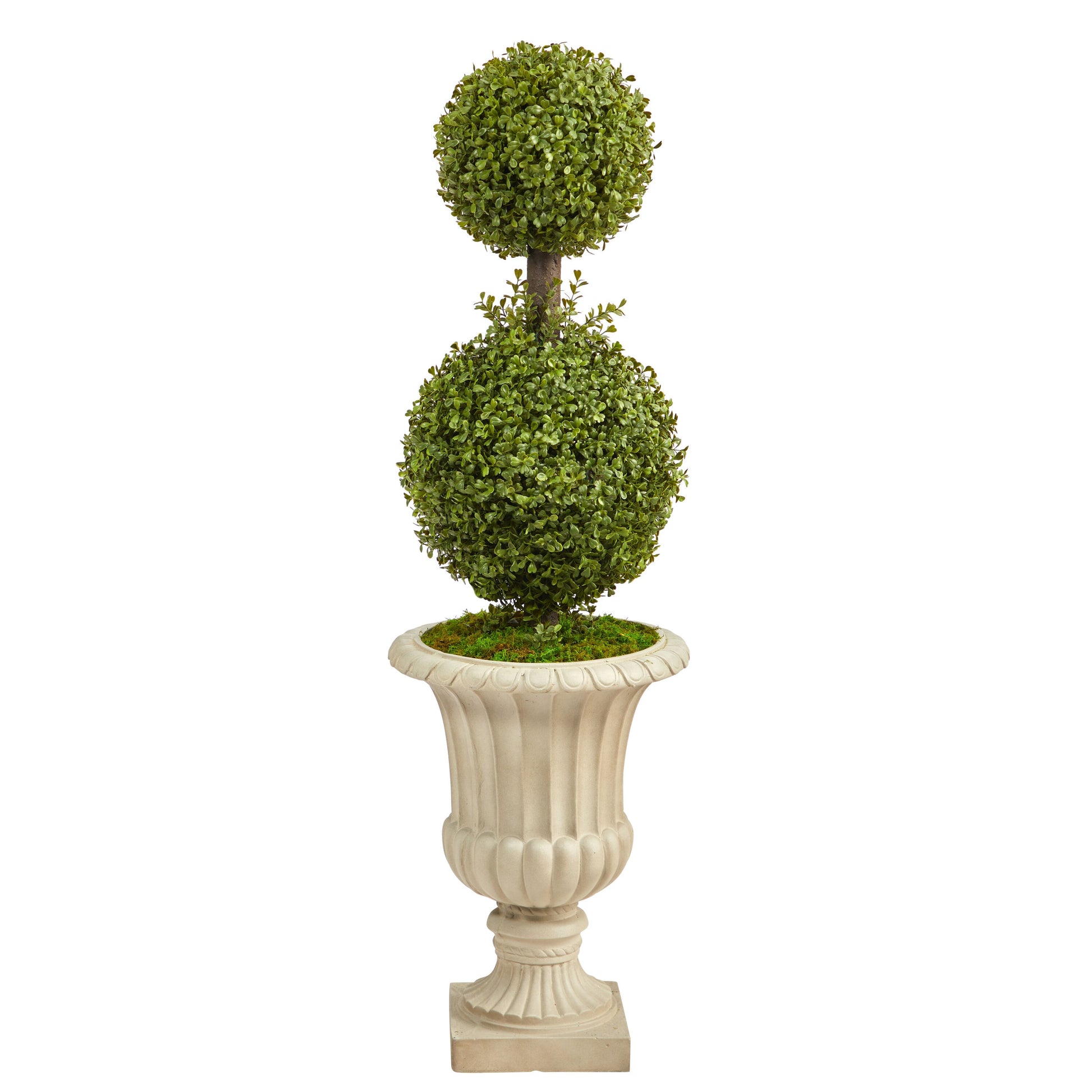 Nearly Natural  4-ft Double Boxwood Topiary Artificial Tree in Sand Finished Urn