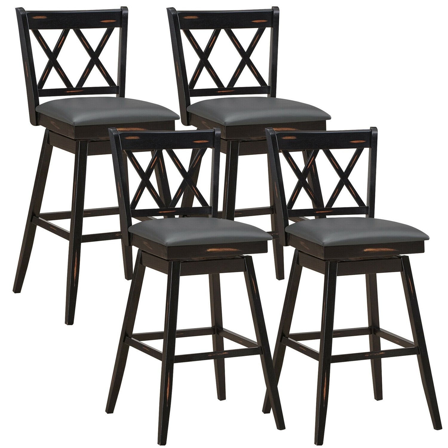 Costway  Set of 4 Barstools Swivel Bar Height Chairs with Rubber Wood Legs Black