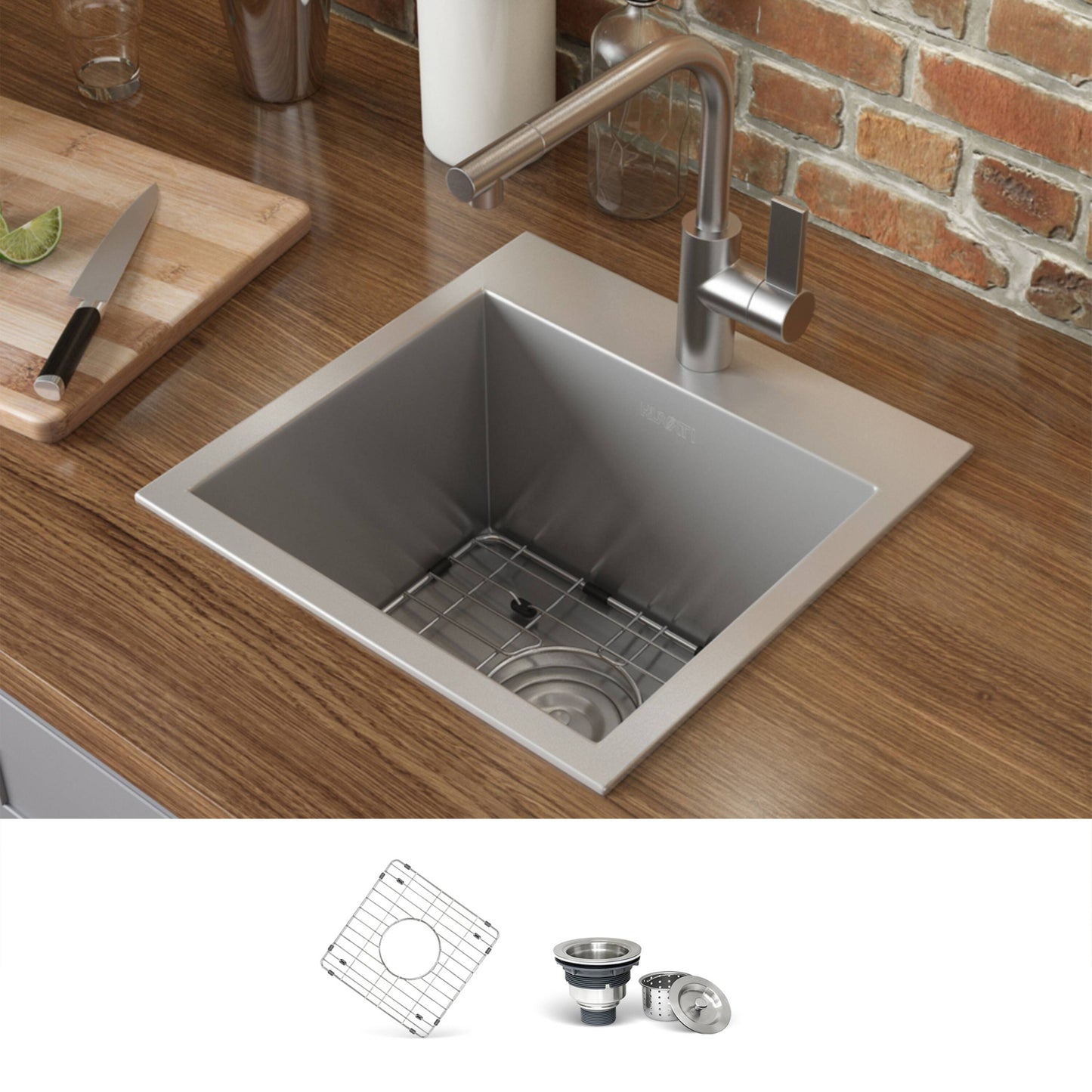 Ruvati Kitchen Sinks Drop-in 15-in x 15-in Stainless steel Single bowl 16 -Gauge Kitchen Sink