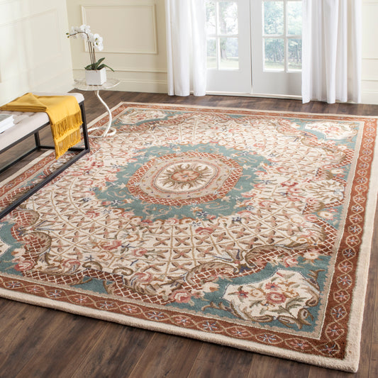 Safavieh  Cl304 Ivory/Light Blue Traditional 7ft-6in x 9ft-6in Large Rectangle Rug