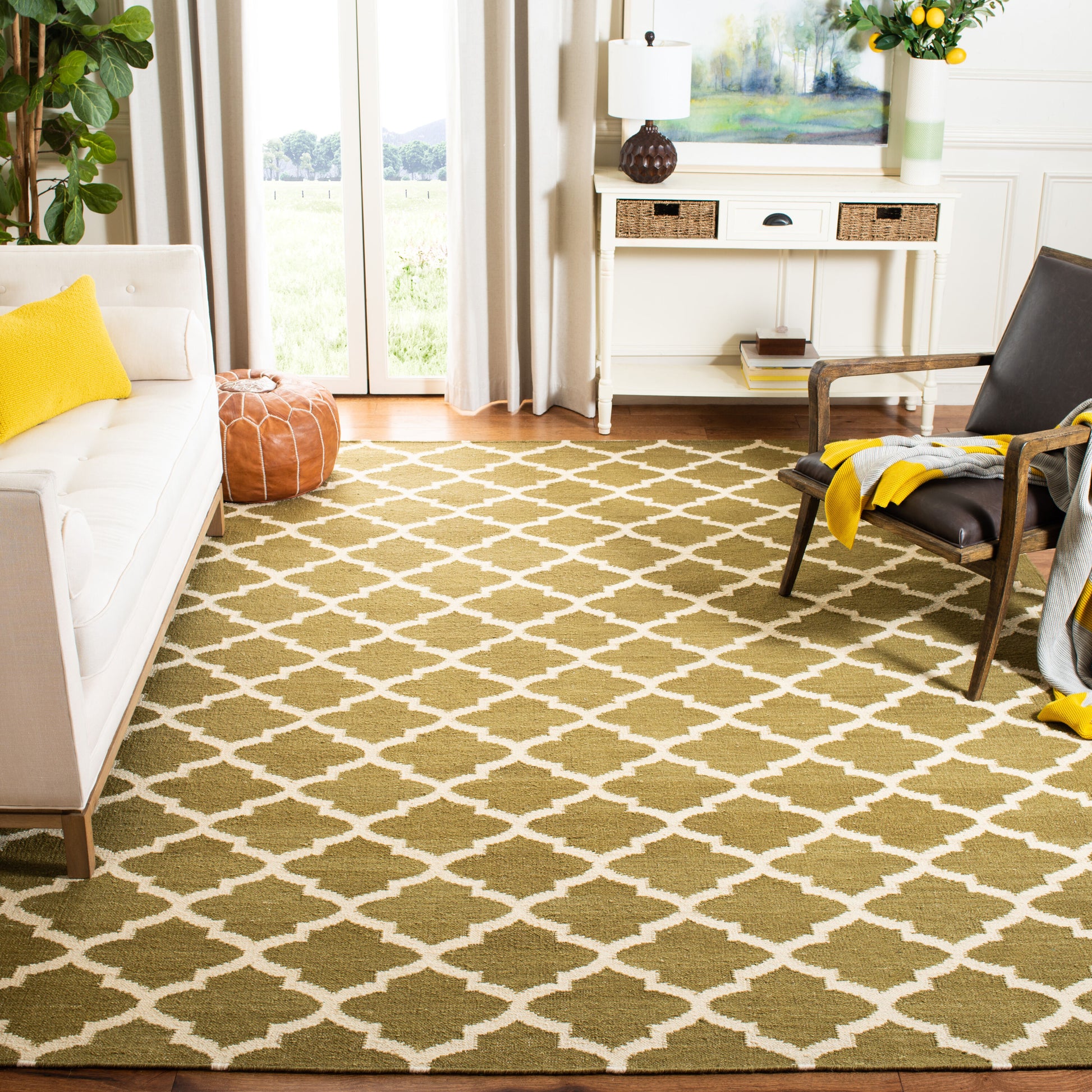 Safavieh  Dhurries 115 Green/Ivory Contemporary 8ft x 10ft Large Rectangle Rug