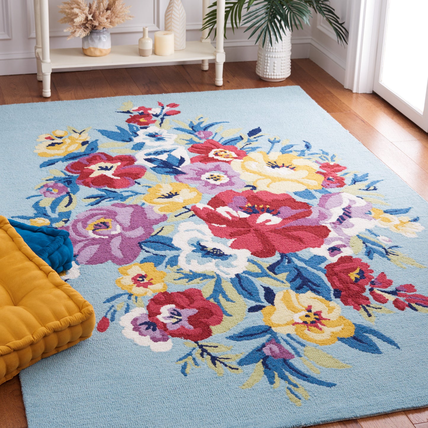 Safavieh  Chelsea 219 Blue/Rose Country Floral 5ft x 8ft Medium Rectangle Rug