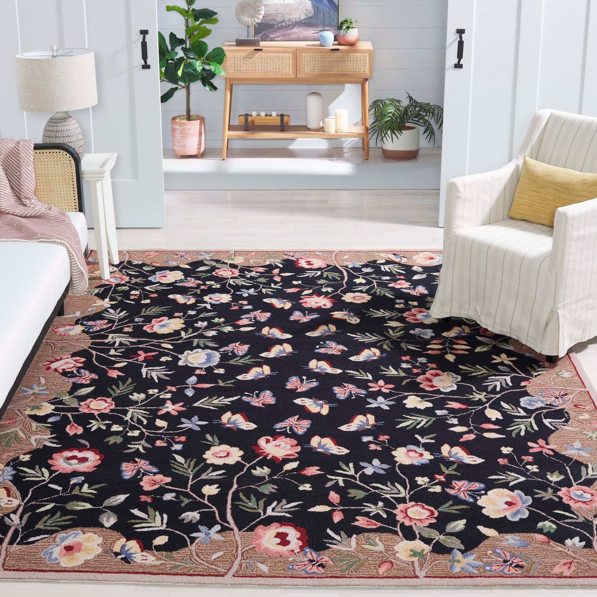 Safavieh  Chelsea 337 Black/Brown Country Floral 6ft x 9ft Medium Rectangle Rug
