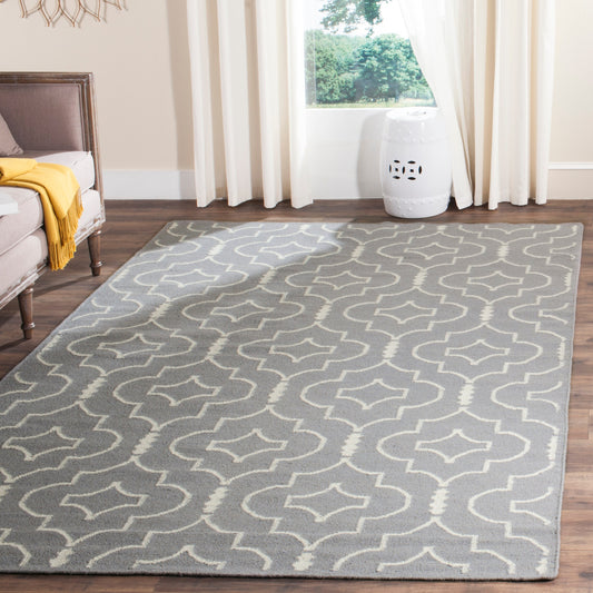 Safavieh  Dhurries 637 Gray/Ivory Contemporary 6ft x 9ft Medium Rectangle Rug