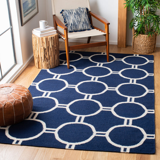 Safavieh  Dhurries 636 Navy/Ivory Contemporary 5ft x 8ft Medium Rectangle Rug