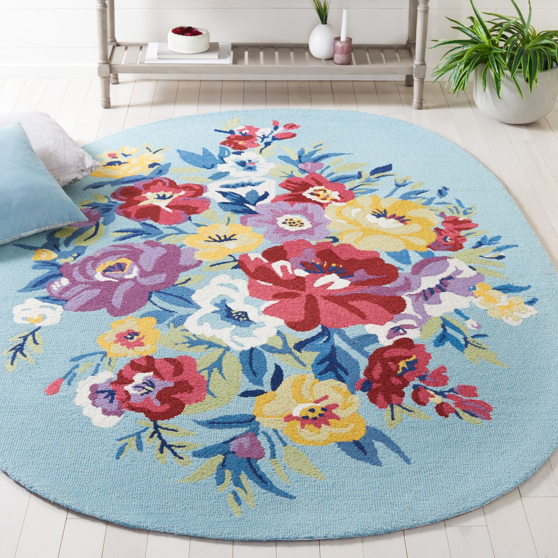 Safavieh  Chelsea 219 Blue/Rose Country Floral 5ft x 8ft Oval Rug