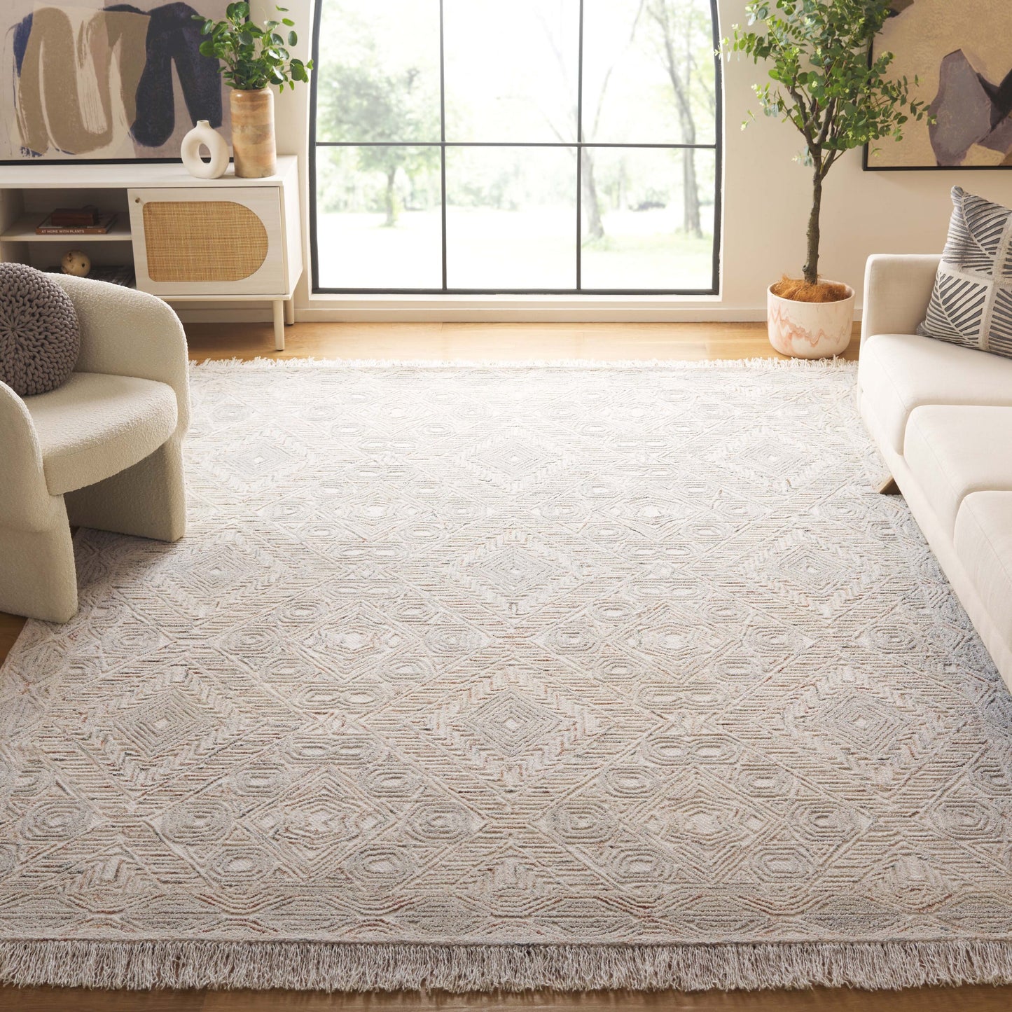 Safavieh  Ikat 801 Ivory/Gray Transitional 8ft x 10ft Large Rectangle Rug