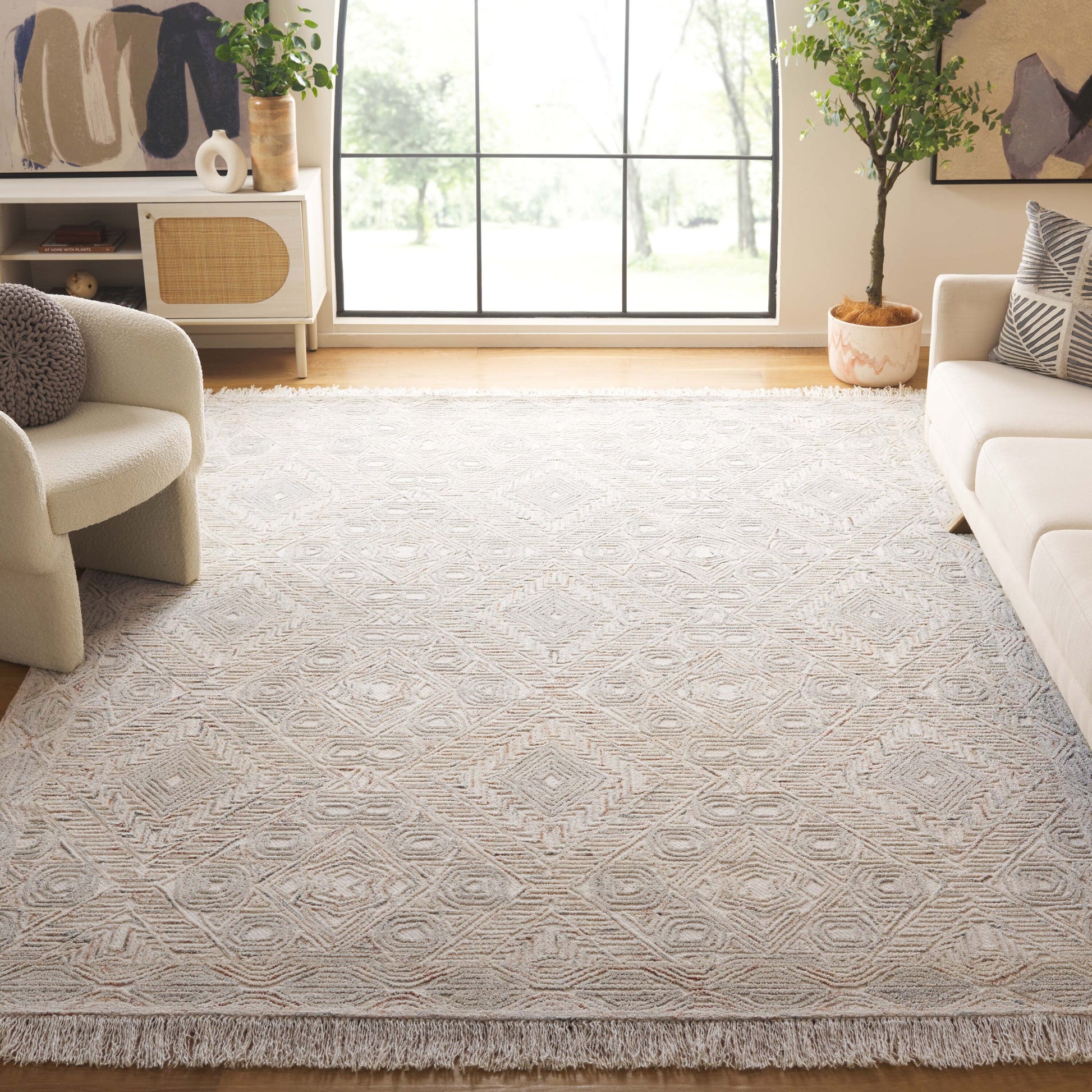 Safavieh  Ikat 801 Ivory/Gray Transitional 8ft x 10ft Large Rectangle Rug