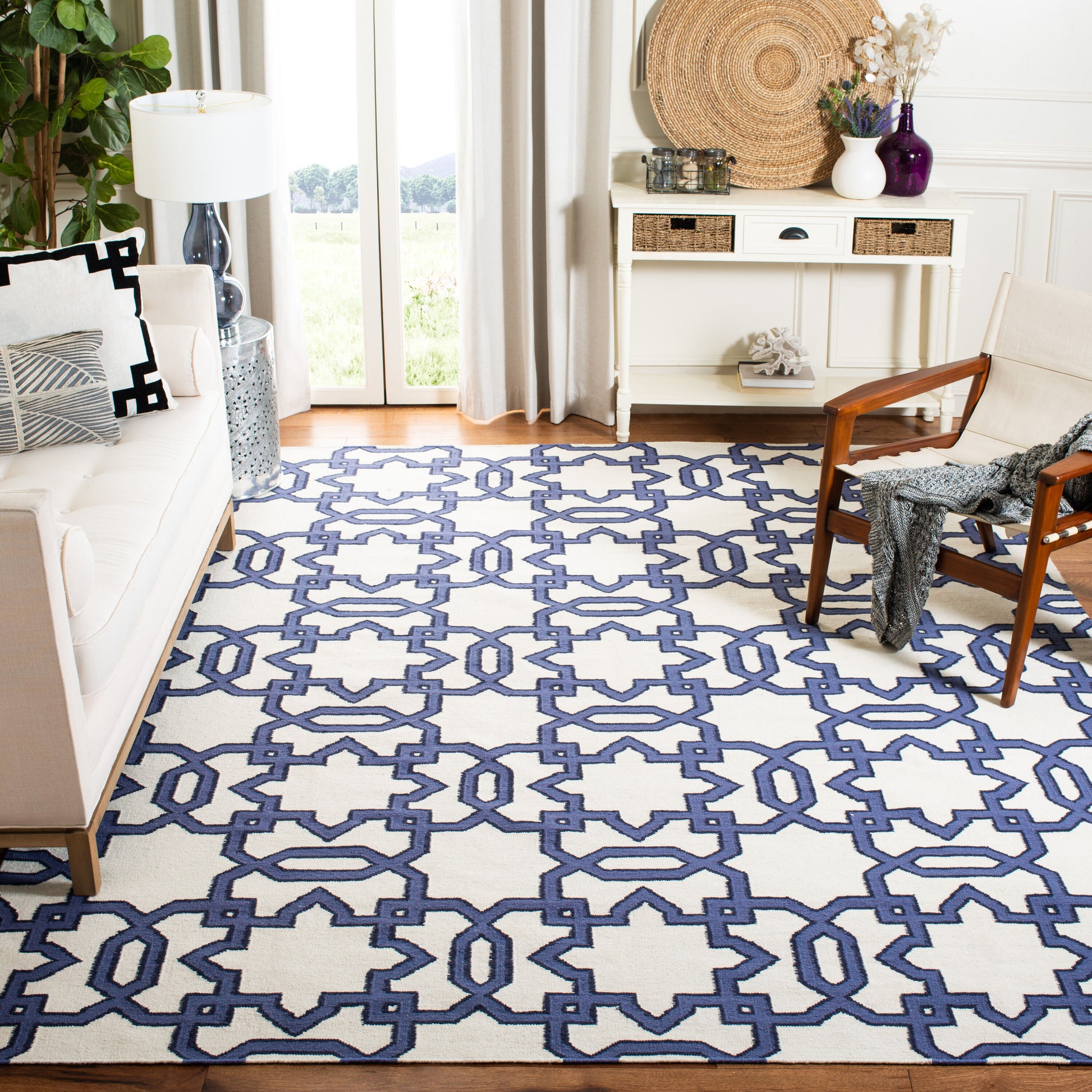 Safavieh  Dhurries 751 Ivory/Purple Contemporary 9ft x 12ft Large Rectangle Rug