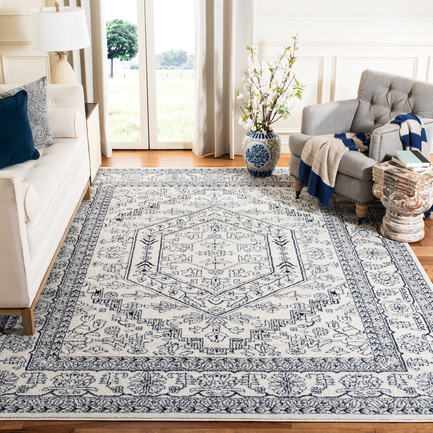 Safavieh Adirondack 108R Ivory Navy 10ft x 14ft Large Rectangle Rug