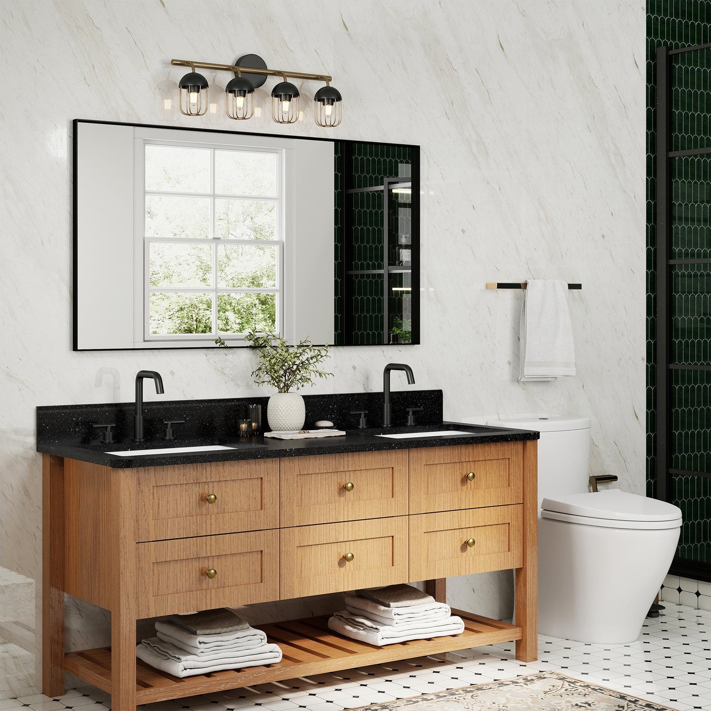 Boyel Living Matte Black Aluminum Alloy Frame Bathroom Mirror Without Lighting HorizontalVertical Use 48-in x 32-in