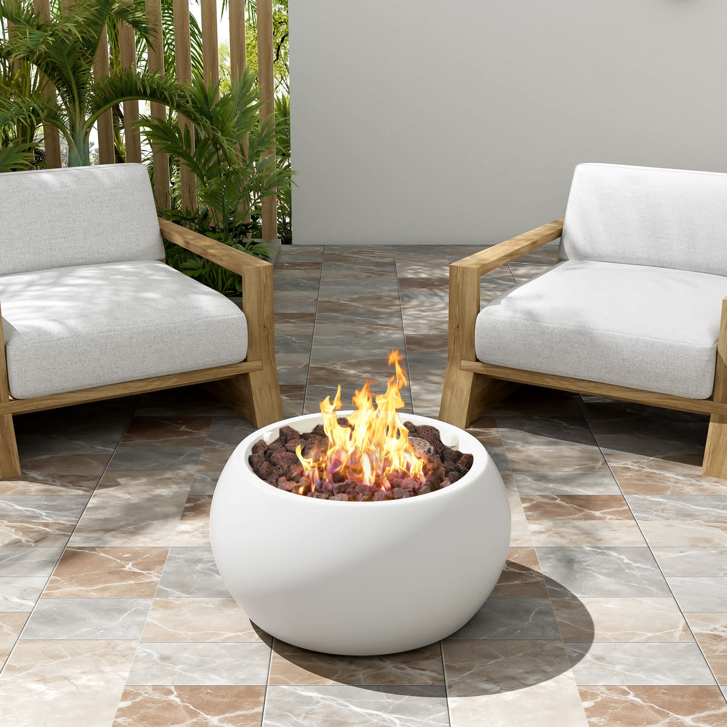 Misty Moon White Patio MGO Propane Fire Pit for Outside Patio Deck Garden Courtyard 40000 BTU Fire Pit (Tank Cover Not Provided)