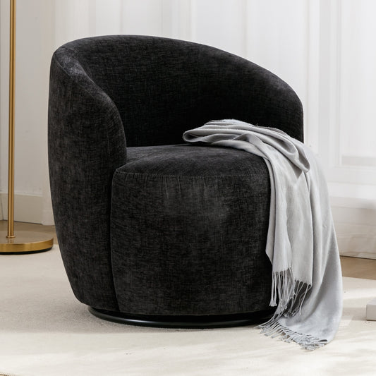 GDFStudio Chenille Fabric Swivel Accent Armchair Barrel Chair With Black Powder Coating Metal RingBlack